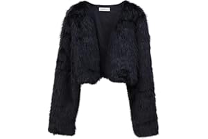 Amazhiyu Cropped Faux Fur Cardigan for Women Open Front Fleece Shaggy Winter Jacket