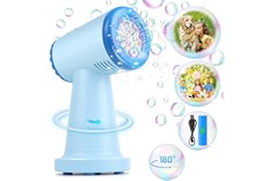 Bessol Bubble Machine for Kids Toddlers, 90°180°Auto Rotatable Bubble Blower Rechargeable Bubble Maker Machines Summer Outdoor Toys for Parties Wedding Birthday Blue