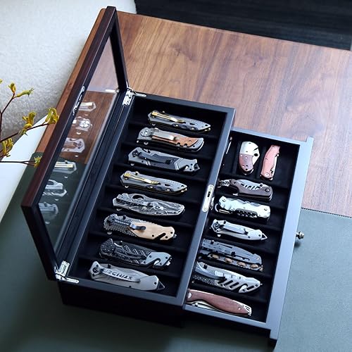 Pocket Knife Display Valet Knife And Watch Box Bonaking Knife Display Case  Two-Tier Pocket Knife, image size:500x500