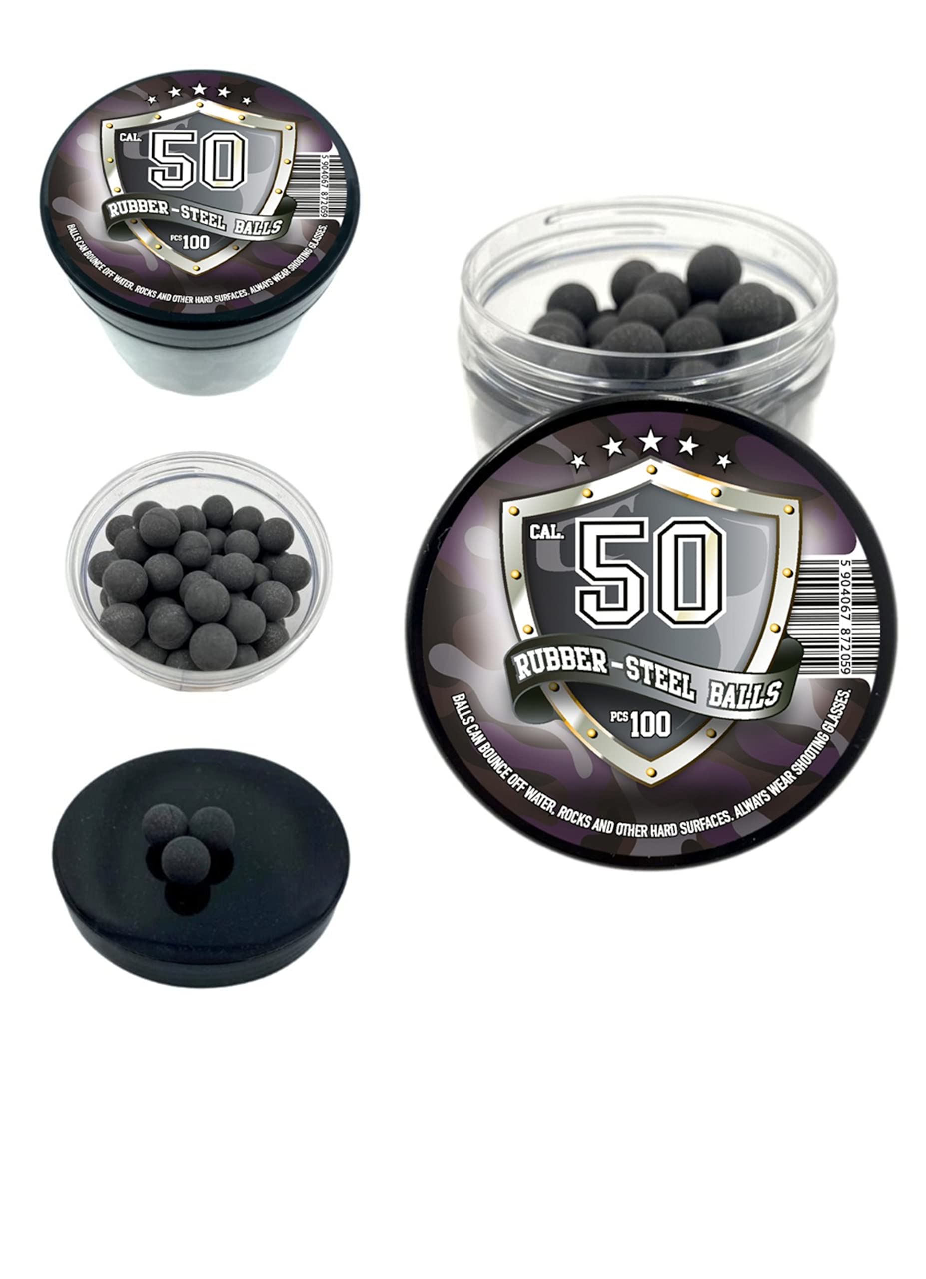 100x Premium Quality Hard Mix Rubber Steel Balls 2.7 Grams Heavy Reusable Projectiles Paintballs Reballs Powerballs for Training Home and Self Defense Pistols in 50 Caliber (ORIGINAL LOOK)