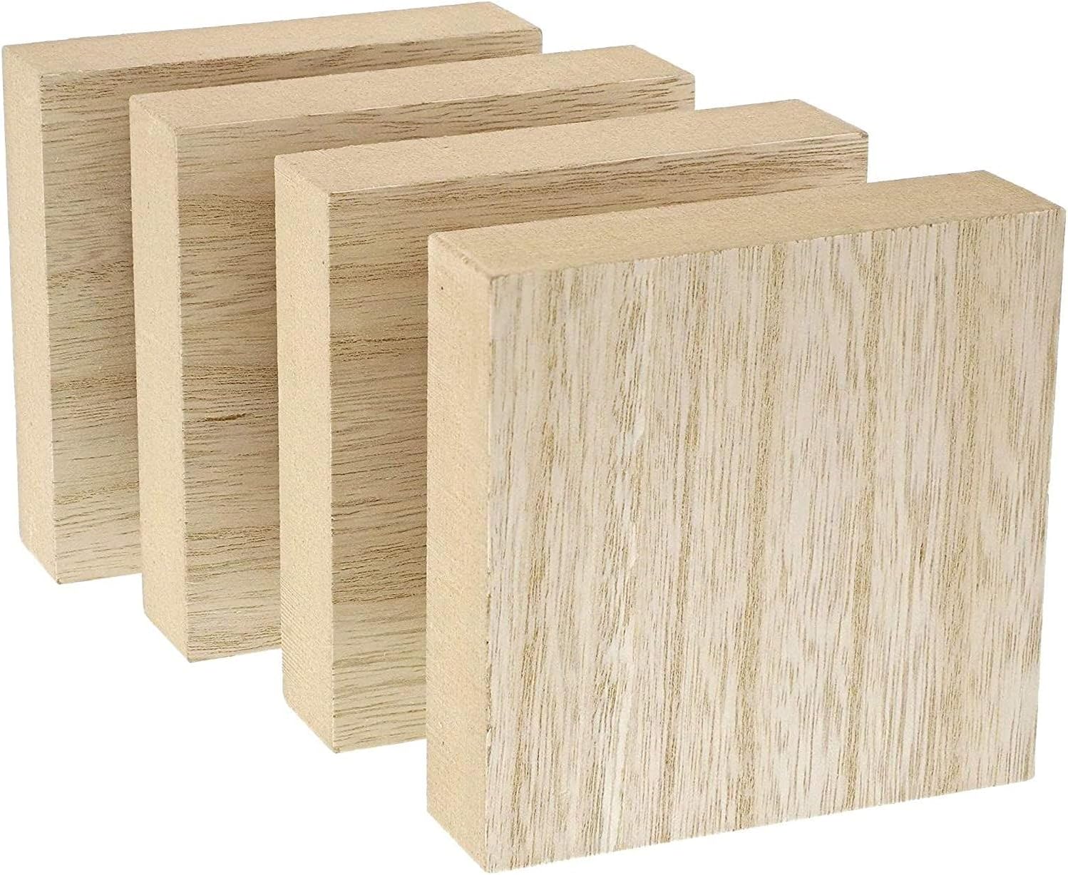 Unfinished Wood Squares for Crafts, 1 Inch Thick (4 x 4 in, 4 Pack)