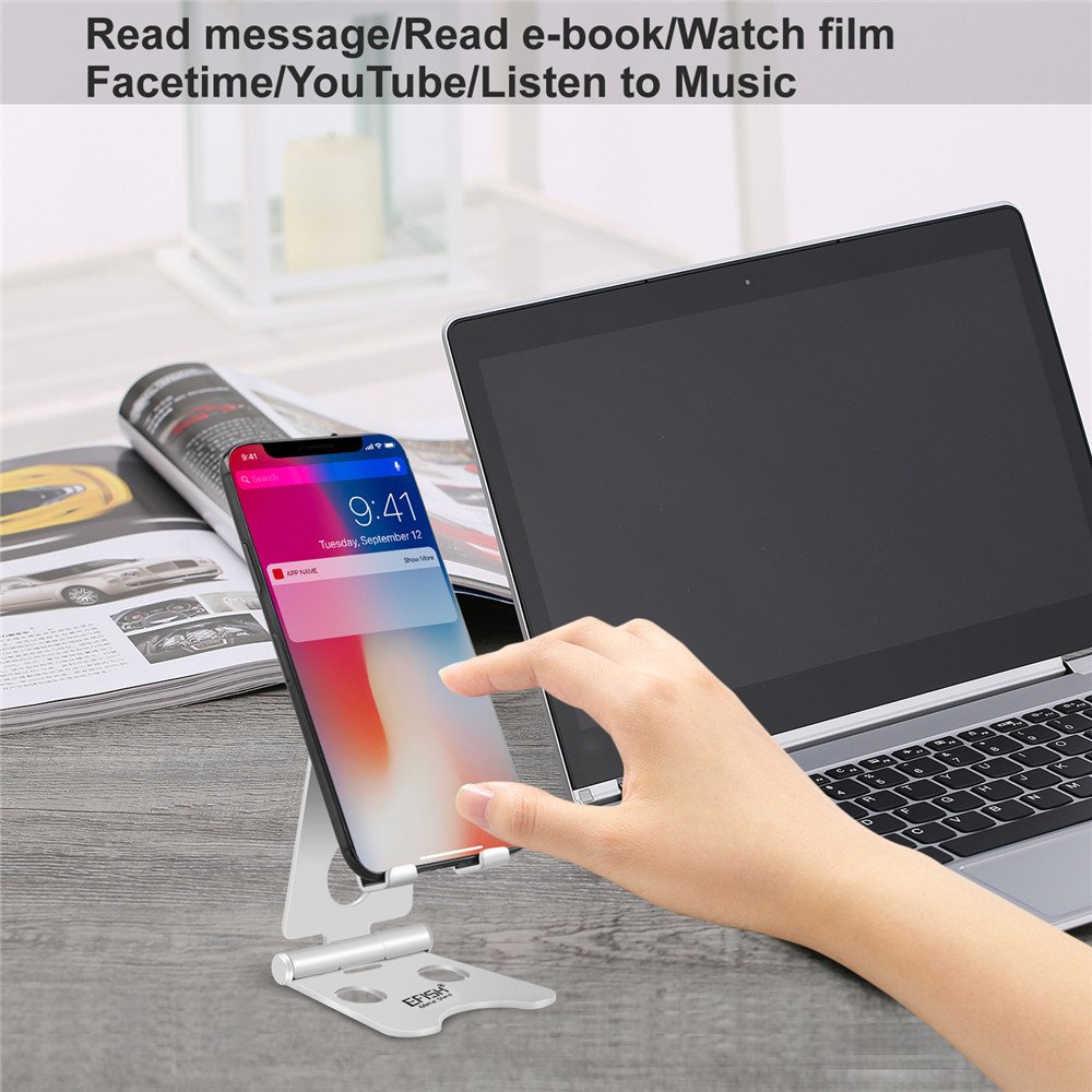 EFISH 270 Degree Dual Shaft Adjustable Metal Mobile Phone Stand - Silver