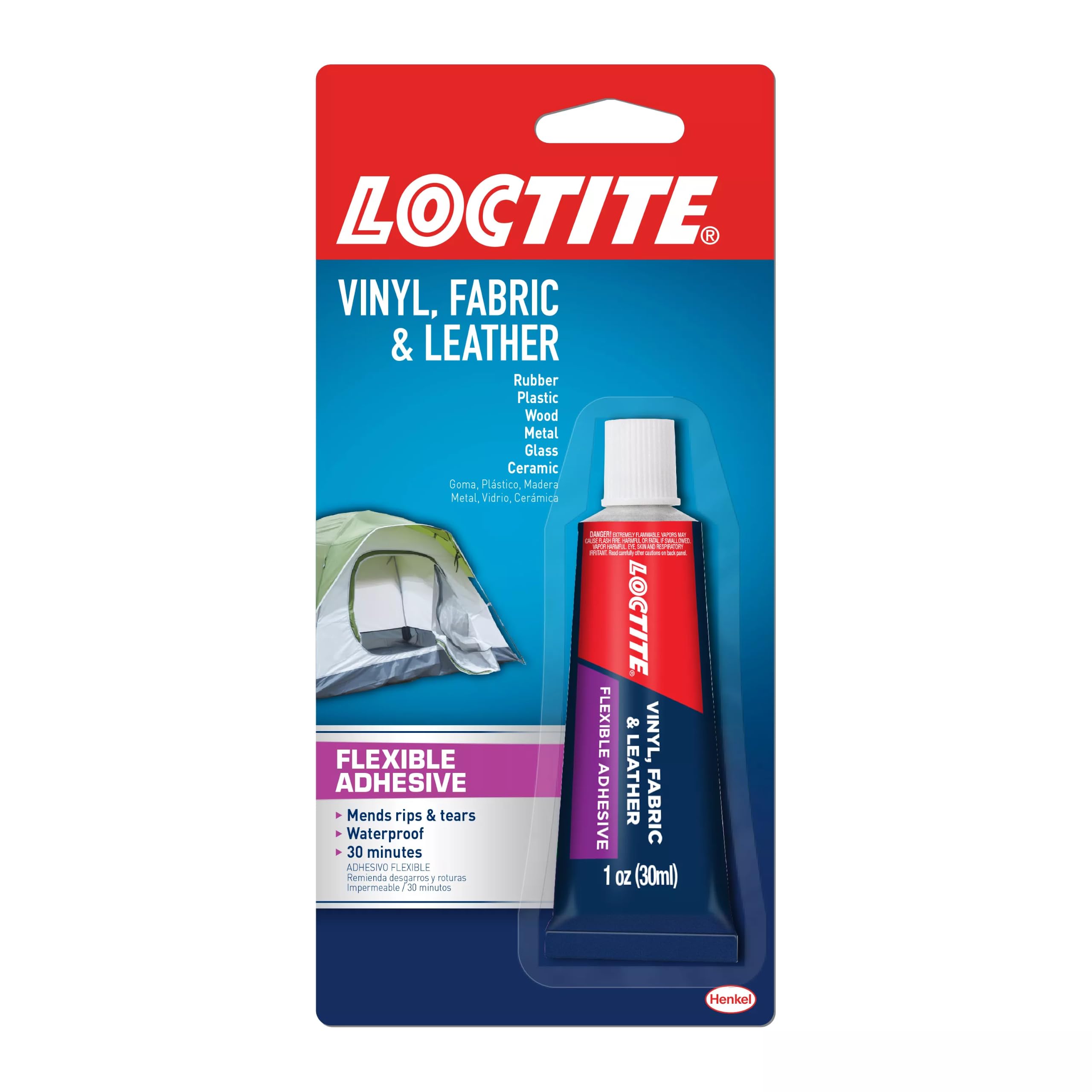 Loctite Vinyl, Fabric & Leather Adhesive, Clear, 1 Fl Oz, 1 Pack | Waterproof And Flexible Adhesive Dries Clear, Sets In 10 M