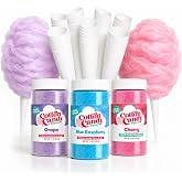 Cotton Candy Express Floss Sugar Variety Pack with 3 - 11oz Plastic Jars of Cherry, Blue Raspberry &amp; Grape Flossing Sugars Plus 50 Paper Cotton Candy Cones