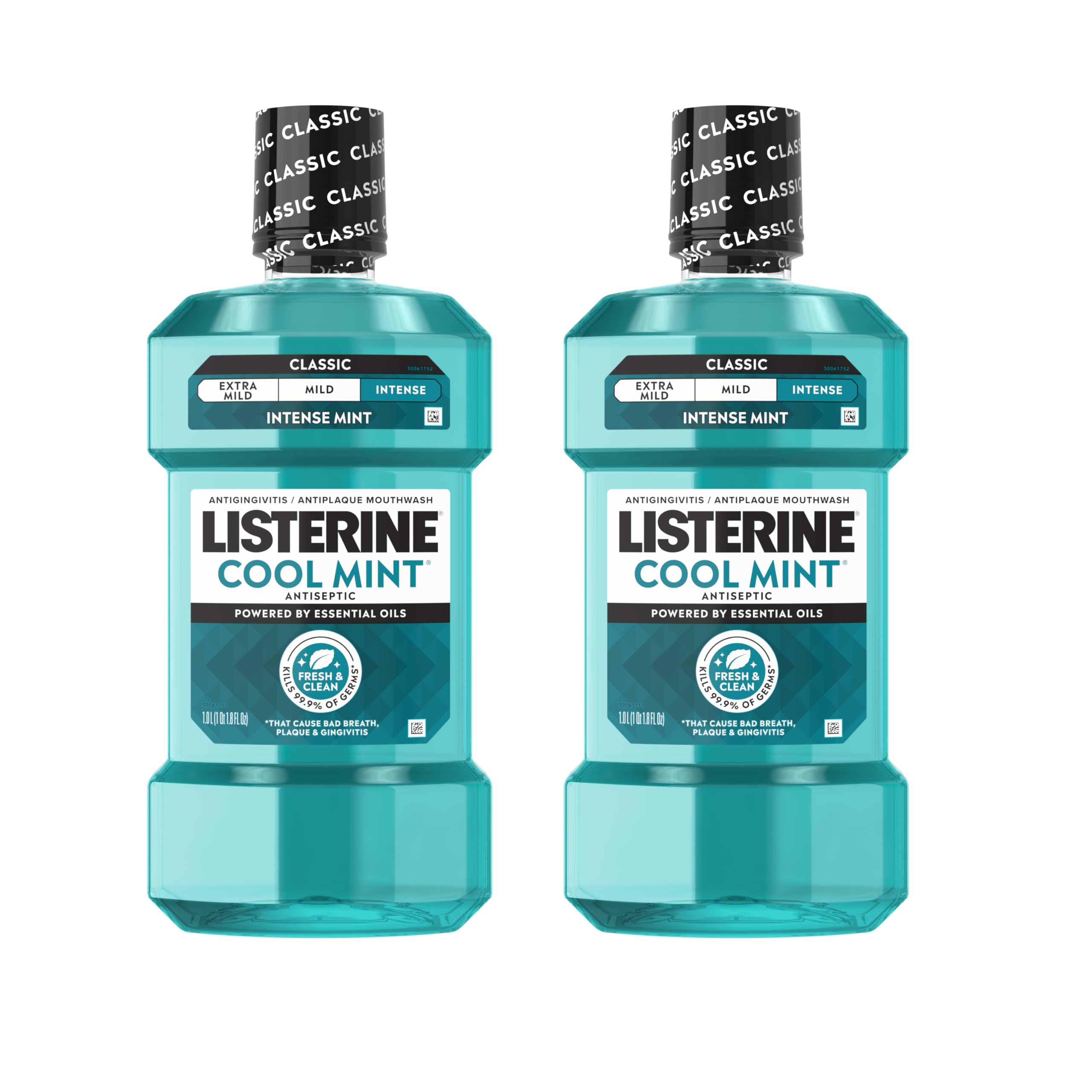 Listerine Cool Mint Antiseptic Mouthwash, Intense Mint, 33.8 fl. oz/1L x 2