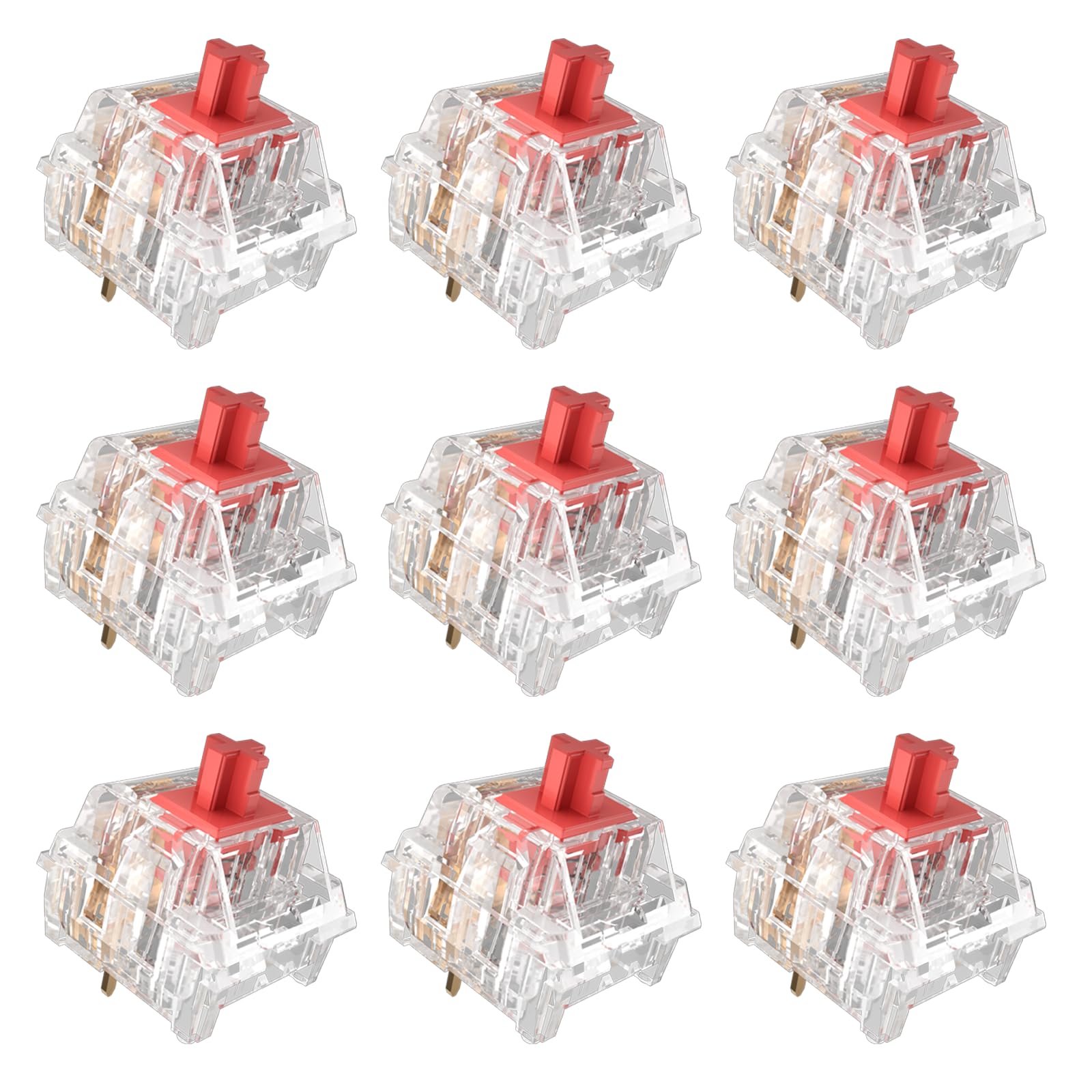 Zhouwang Crystal Red Switches, 3-Pin Pre-Lubricated Linear Switches, Dustproof and Waterproof for Mechanical Keyboards. (36Pcs)