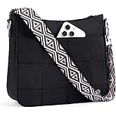 Lexiyat Anti Theft Crossbody Bags for Women,Quilted Puffer Travel Purses Shoulder Hobo Bag Handbag with Guitar Strap