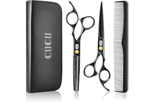 CIICII Hair Cutting Scissors Shears Kit, Professional Barber Haircut Scissors Set (6.7 Inch Hair Beard Hairdressing Trimming Haircutting Thinning Shears) for Men Women Hairdresser Home Salon (Black)