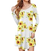 DEARCASE Women's T Shirt Dress Long Sleeve V-Neck Floral Print Casual Loose Flowy Swing Dresses