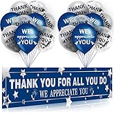 We Appreciate You Decorations Blue Silver Appreciate You Banner with 18 Pcs Balloons Thank You Yard Sign for Teacher Employee Staff Doctors Nurse Poster Volunteer Appreciation Week Party Decor