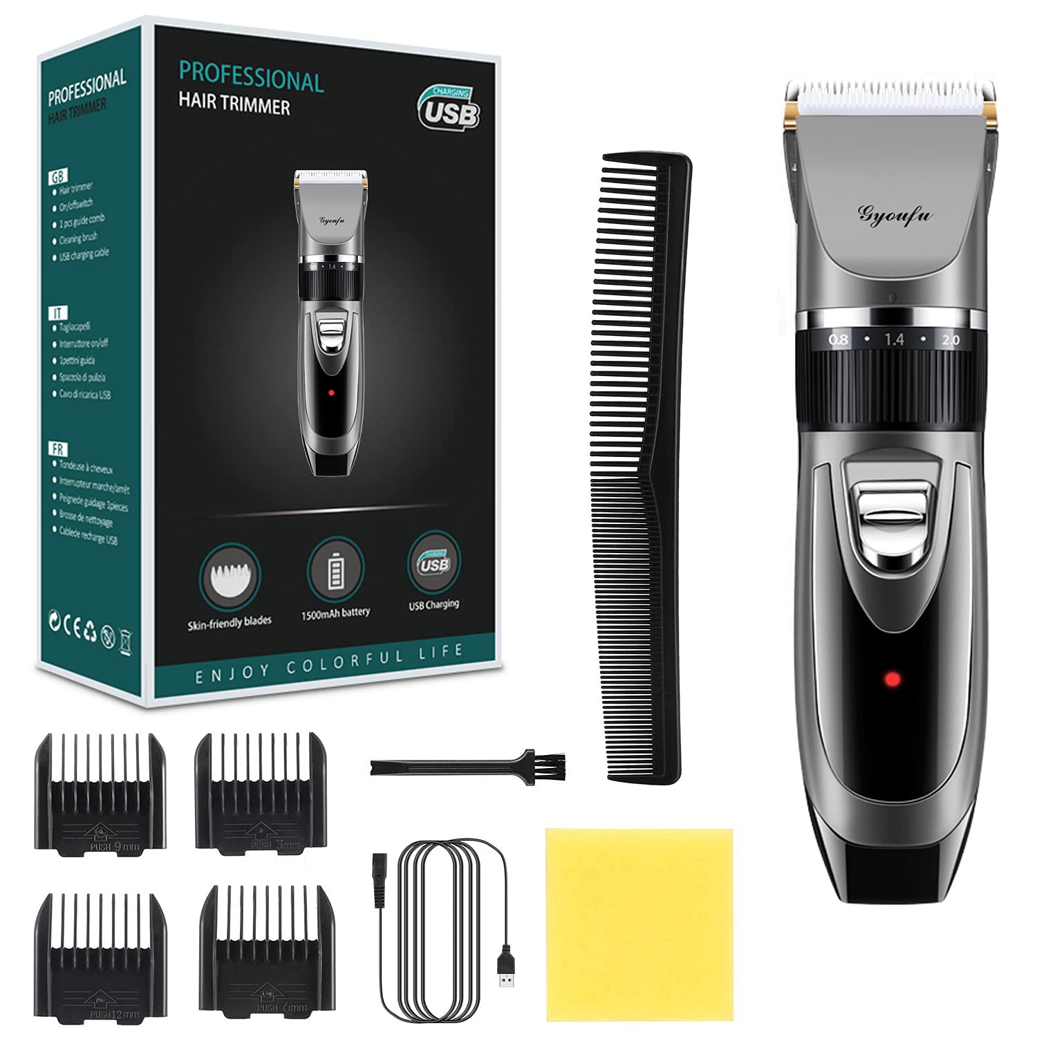 Hair Clippers for Men Hair Cutting Kit Electric Rechargeable Beard Trimmer Cordless Beard Shaver for Pet Dogs Baby Kids with Guide Combs (Black B1)