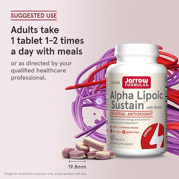 JARROW FORMULAS® ALPHA LIPOIC SUSTAIN WITH BIOTIN, 300 MG ALPHA LIPOIC ACID, UNIVERSAL ANTIOXIDANT, DIETARY SUPPLEMENT, 60 VEGAN TABLETS, UP TO A 60 DAY SUPPLY