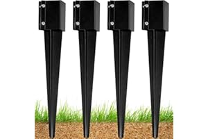WIMART Fence Post Anchor 4''x4'', Heavy Duty Metal Fence Post Anchor Ground Spike 4''x4'' for Fence, Mailbox, Bird feeder, Decking,... with The Black Powder Coating Cover on The Surface (Set 4)