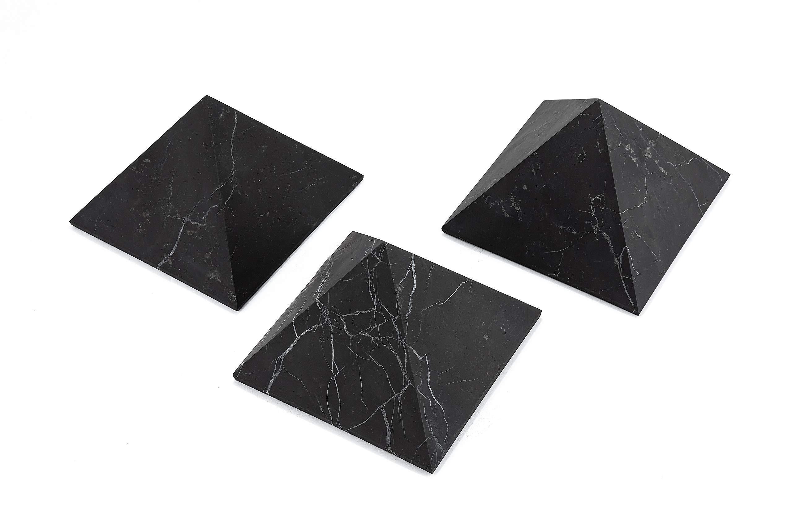 SN NATURSTEIN UG Precious stone shungite directly from Karelia: 3 x pyramid 10 cm unpolished