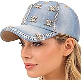 Rhinestone Denim Baseball Cap for Women Fashion Sun Hat Metal Buckle Adjustable Bling Diamond Traveling Hat