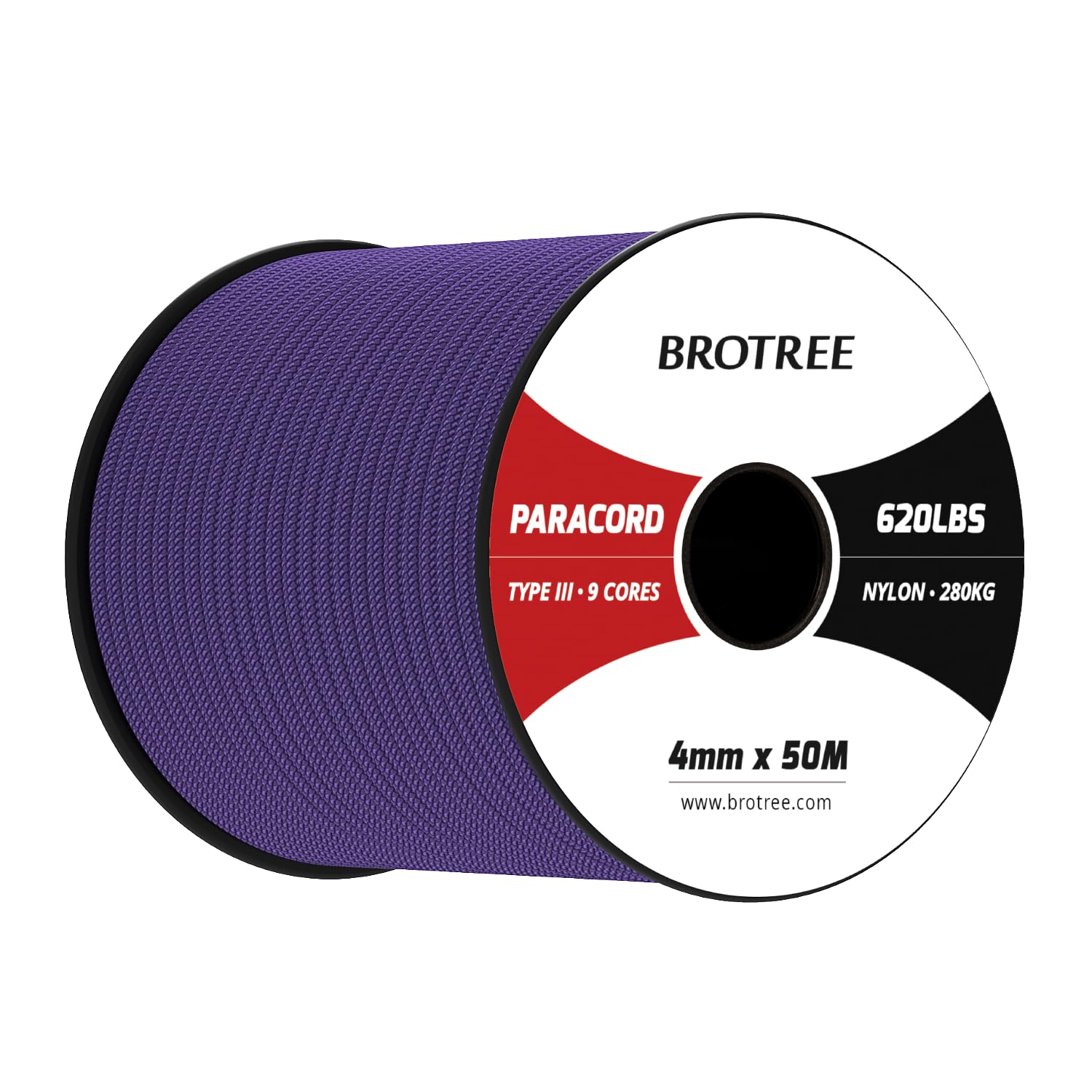 Brotree Paracord 4mm 50M 9 Strands 100% Nylon Rope Type 3 Parachute Cord for Outdoor, Bracelet, DIY - 280kg Breaking Load (Purple)