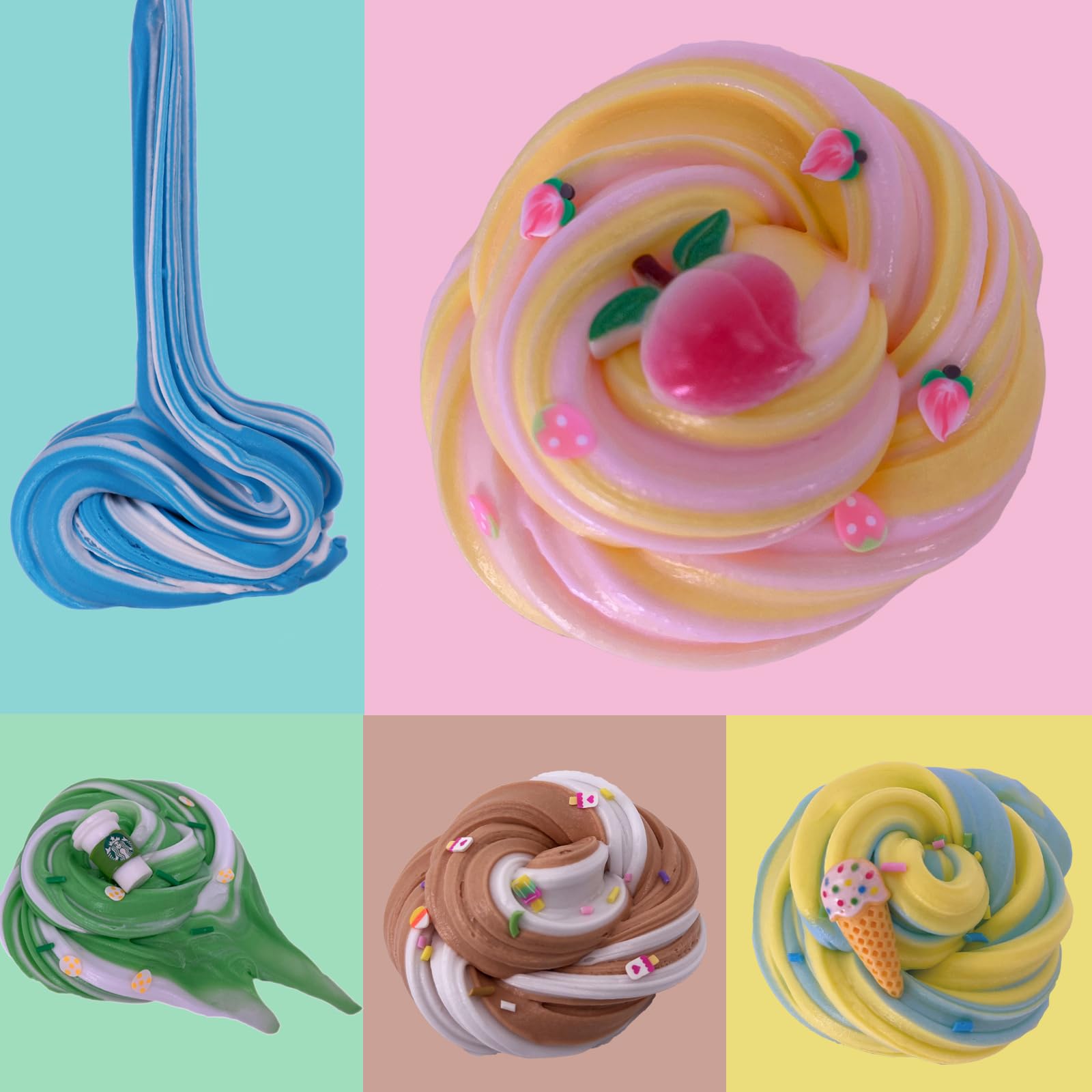 15 Packs Duo Colored Butter Slime Kit, Non Sticky, Super Soft Sludge Toy, Birthday Gifts and Party Favors for Girls & Boys