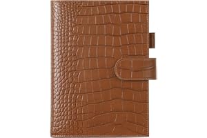 Moterm Leather A5 Notebook Cover - Fits Hobonichi Cousin, Stalogy and Midori MD Planners, with Pen Loop, Card Slots and Back Pocket (Croc-Sienna)