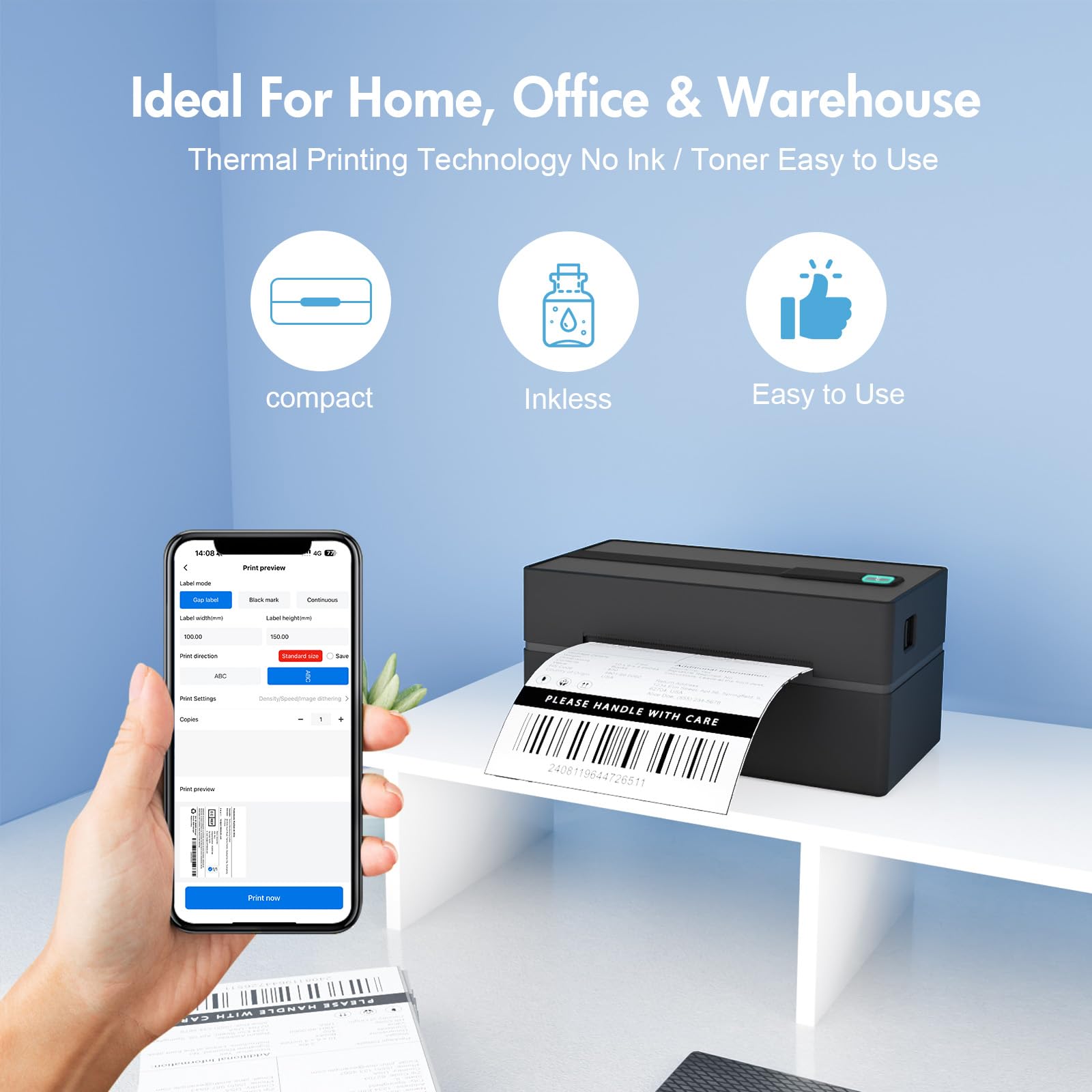 NULLTONEX Bluetooth Thermal Shipping Label Printer: 4x6 Wireless Mini Clear Label Maker with Waterproof Tape for Small Business - Widely Used for USPS UPS Ebay Amazon Shopify Etsy