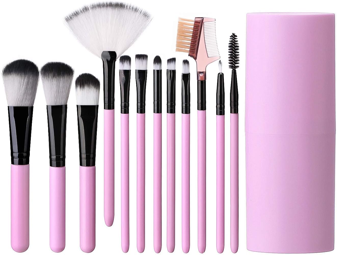 Elisel Makeup Brush Sets 12 Pcs Makeup Brushes Travel makeup brush set Eye shadow brush, foundation brush, blush brush and other cosmetic tools(Light Pink-Black Brush)