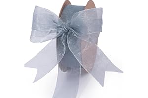 LaRibbons Sheer Organza Grey Ribbon for Flower Bouquet, Gift Wrapping, Bridal Shower, Wedding Party Decoration, Craft, 1inch,