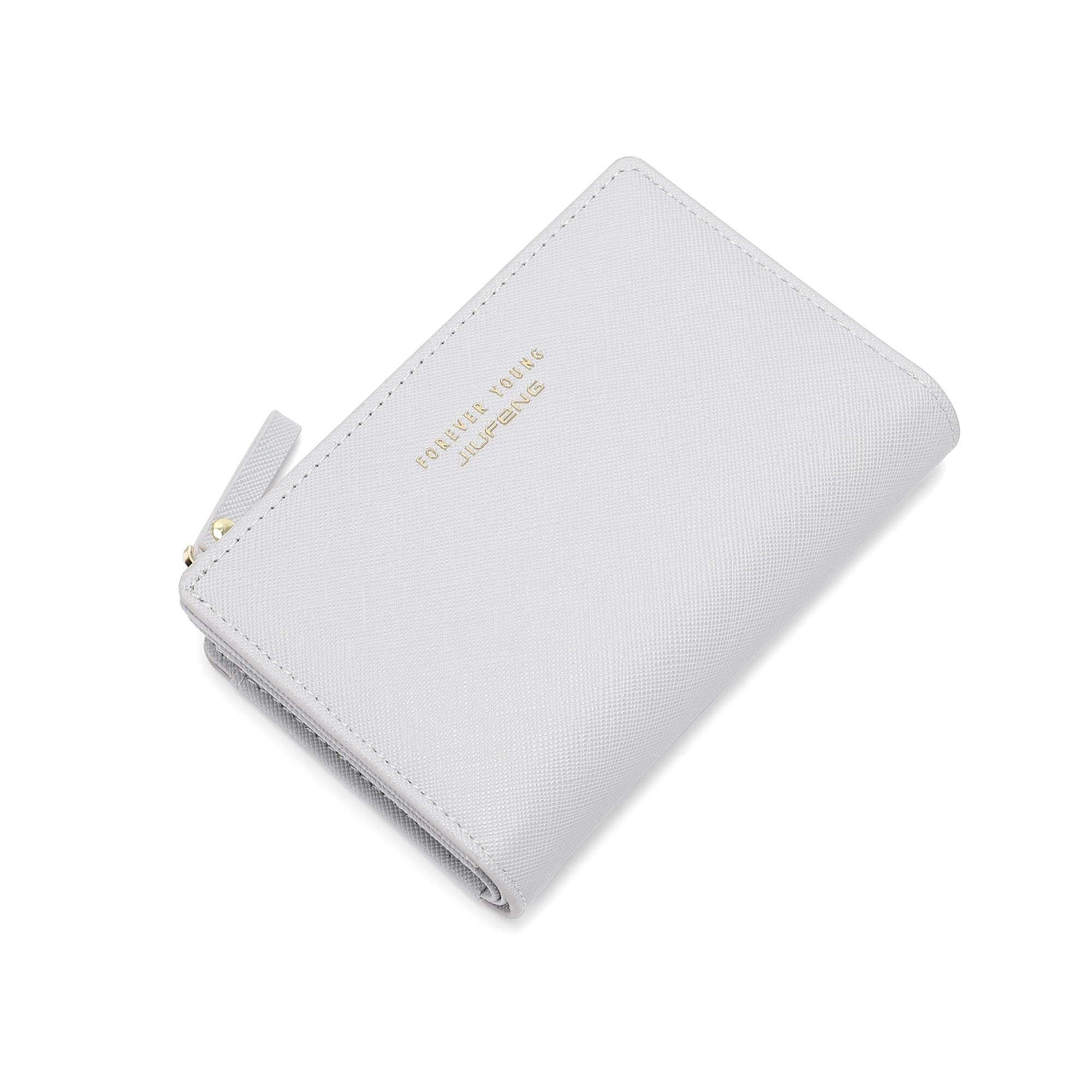 JIUFENG Women Zipper Wallet RFID Blocking Multi Purpose Coin Pouches Credit Card Holder Short Purses (Grey)
