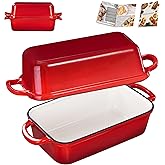 GRMImosa 2 in 1 Cast Iron Loaf Pan wiht Lid, Bread Loaf Pans for Baking Bread 9x5, Sourdough Bread Baking Pan for Homemade Bread, Meatloaf, Cherry