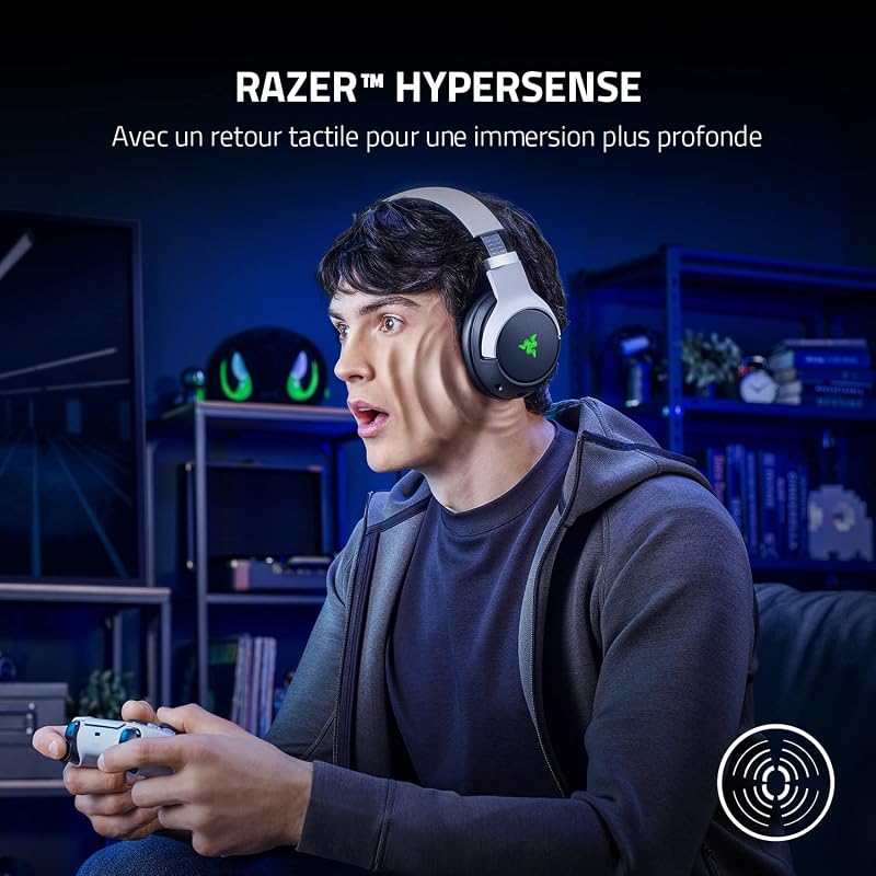 Kaira Pro - Casque Gaming Premium sans Fil pour PlayStation 5 avec Haptique HyperSense (Haut-parleurs de 50mm, Microphone Détachable Cardioïde Hyperclear, SmartSwitch, RGB Chroma) Noir-Blanc