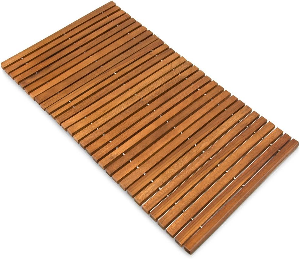 Deuba Badvorleger Badematte Badvorleger Holz 80 x 50 cm FSC®-zertifiziertes Akazienholz Rutschhemmende Gummistopper