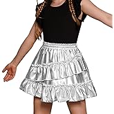 Mirawise Girls Metallic Sequin Skirt Sparkle Shiny Ruffle Asymmetrical Skirts Dance Outfit Party Elastic Waist Skorts 6-13Y