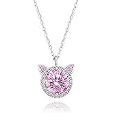 VIBESHOOD Valentines Day Gifts for Her Cat Necklace for Women Sterling Silver Kitten Pendant with Pink Zirconia Necklace Cute Cat Lover Jewelry Gift Hypoallergenic Adjustable Chain Pet Themed Necklace