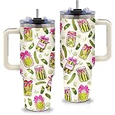 xiiai Pickle Gifts - Funny Pickle Themed Tumbler 40oz with Handle and Straws, Leak-proof, Stainless Steel Insulated Travel Coffee Mugs for Pickles Lovers, Pickled Food Enthusiasts Gifts Birthday Cup