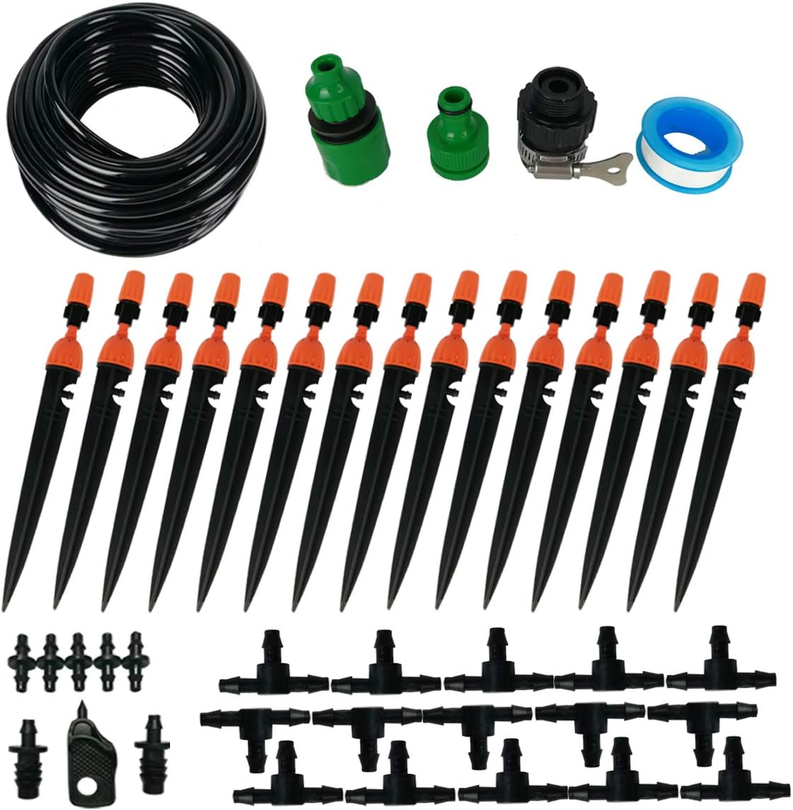 Drip Irrigation System, 1/4" Blank Distribution Tubing Watering Drip Kit 2-Types Plant Irrigation Kit Garden Irrigation System Micro Irrigation for Flower, Lawn, Plants,50 FT