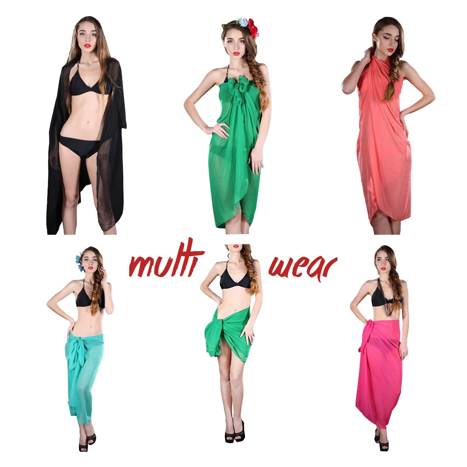Botiou Beach Long Sarong Womens Swimsuit Waist Wrap Cover Up Pareo Slit Maxi Skirt Beachwear Tunic Dress