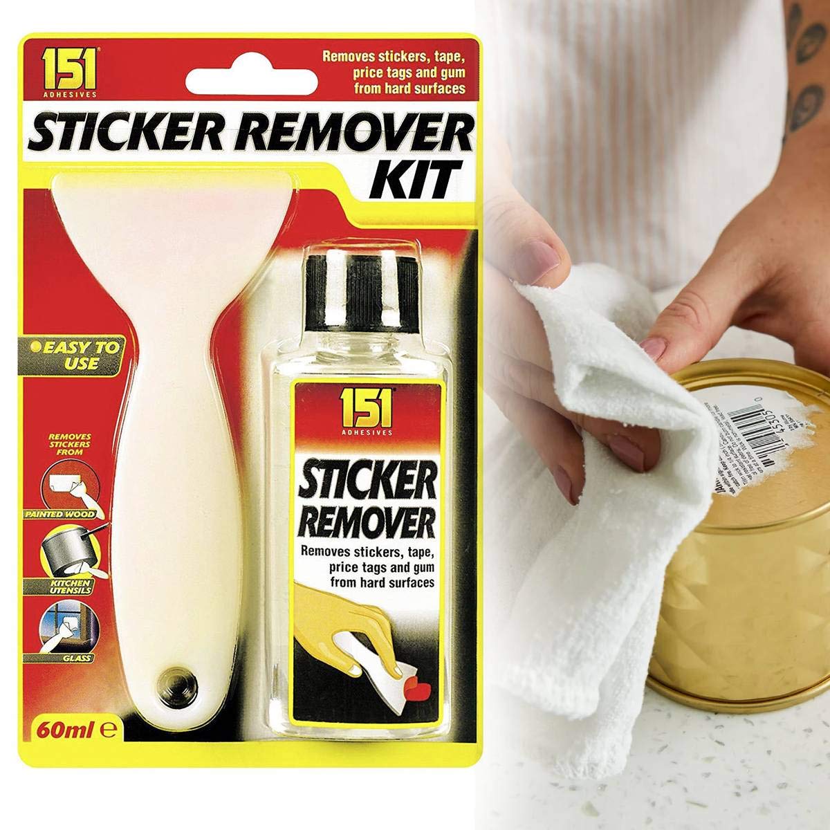 MAX SOLUTIONS Sticker Remover Kit with Scraper Removes Stickers Tape Gum Sticky Stuff