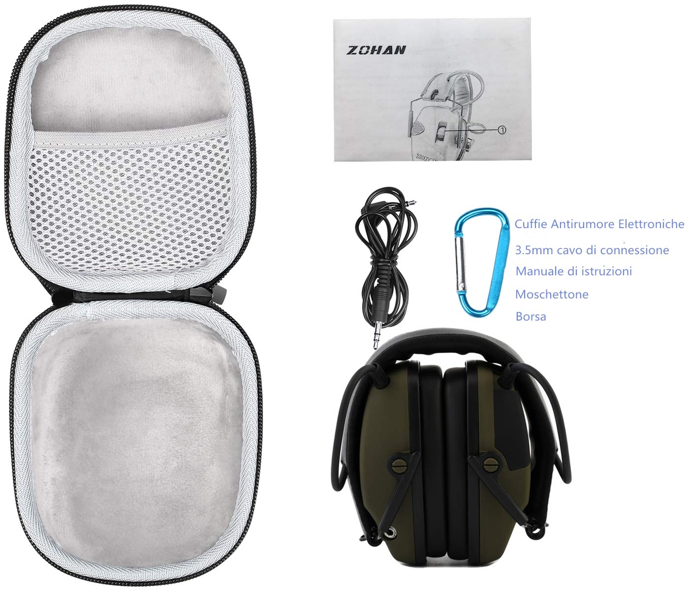 ZOHAN Cuffie Antirumore Elettroniche Cuffie per la Caccia con  Amplificazione Sonora e Riduzione del Rumore SNR 27dB/NRR 22dB Nero con  borsa Attrezzature per sicurezza sul lavoro urban-earth.co.uk