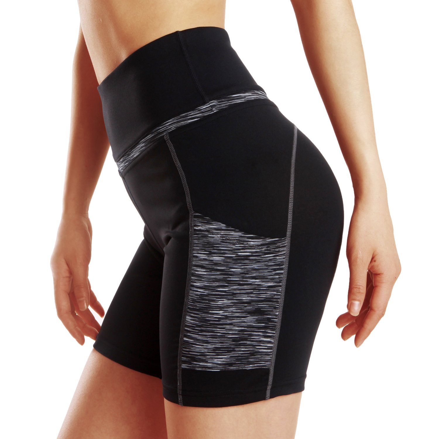 FUURY Womens High Waist Yoga Pants Capri Tummy Control Workout Leggings 4 Way Stretch Yoga Leggings with 2 Out Pockets (Black Gray, M)