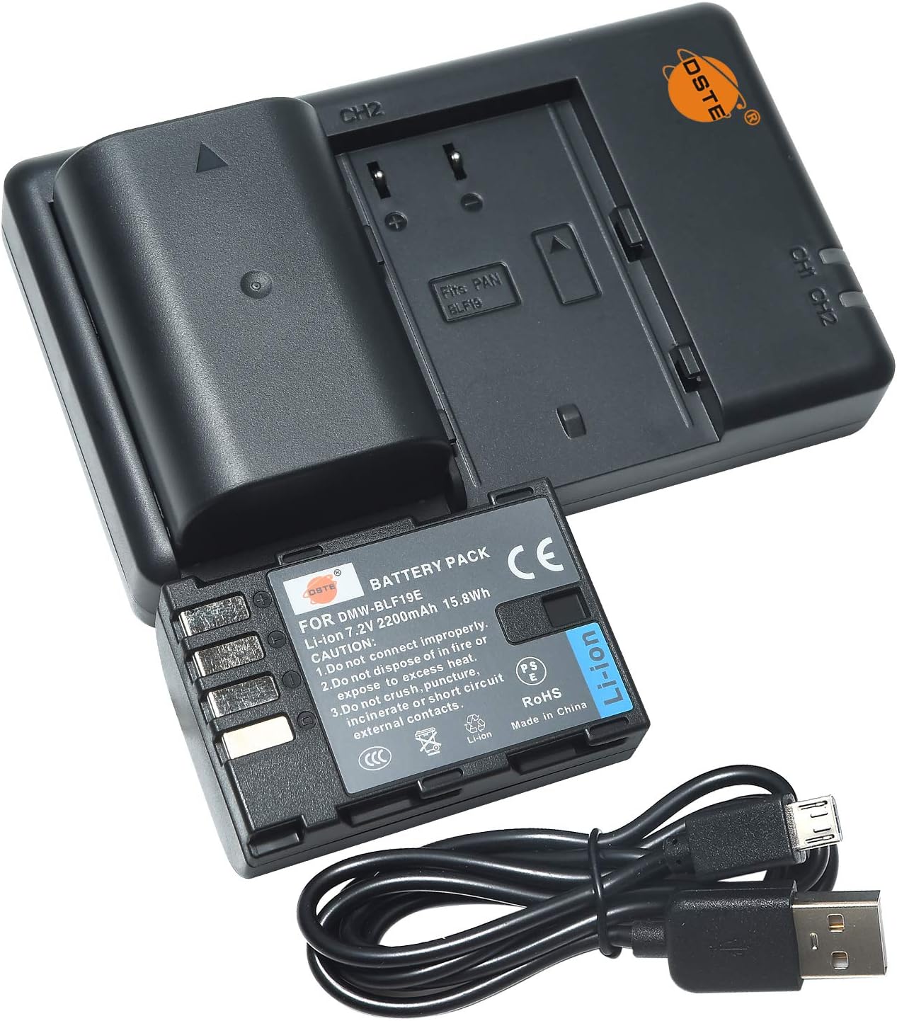 DSTE 2PCS DMW-BLF19E (2200mAh/7.2V) Battery Charger Set Compatible for Panasonic DMC-GH3, DMC-GH4, DC-GH5