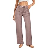 GRAPENT Jeans for Women High Waisted Straight Leg Jeans Stretchy Trendy Wide Leg Denim Pants Jean Trousers Patch Pockets