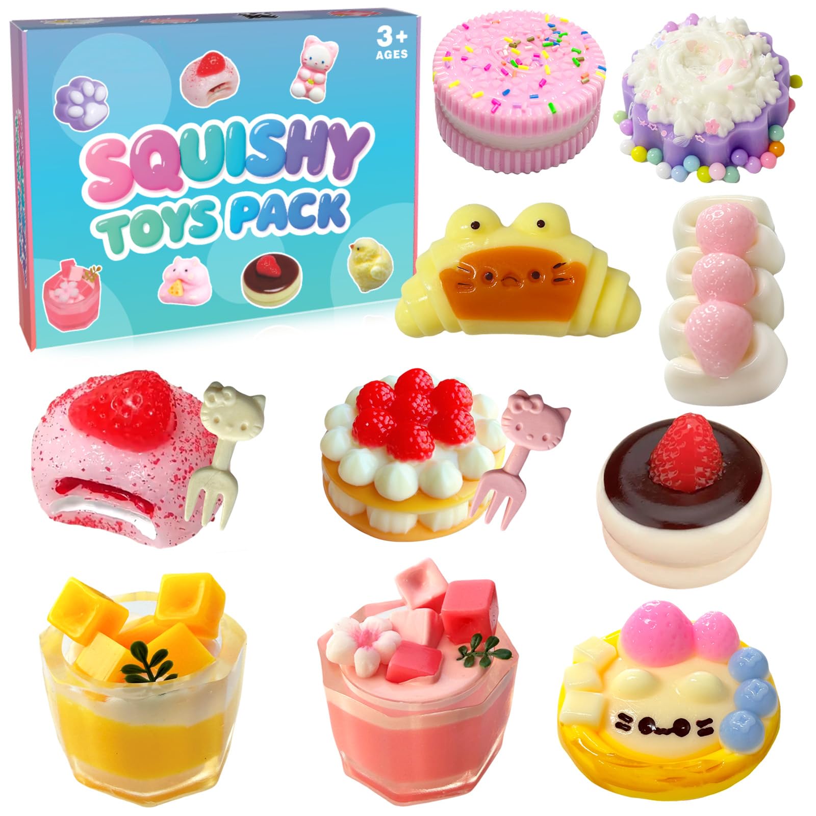 Taba Squishy 10Pack, Ultra-Realistic Dessert Cookies & Cake Squeeze Toys FuFu Sticky Squishy Food Texture Stress Relief Sensory Gift for Kids, Teens & Adults Party Favors, Birthday Gifts, Easter Gifts