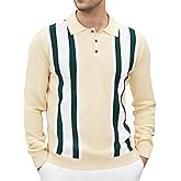 Esabel.C Mens Knit Polo Shirts Long Sleeve Ribbed Textured Polo Shirt Fashion Collared Casual Golf Shirts
