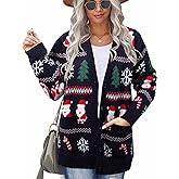 LUKYCILD Ugly Christmas Cardigan Sweaters for Women Button Down Sweaters with Pockets Open Front Knit Cardigan Funny Sweater