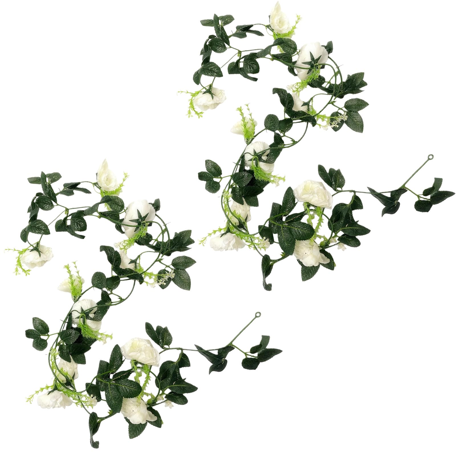 VANTOBEST 2 Pack White Rose Garland Artificial Flower Vines Fake Silk Flower Hanging Rose Garland with Greenery Plants Hanging Floral Garland for Wedding Floral Home Garden Outdoor Wall Decoration