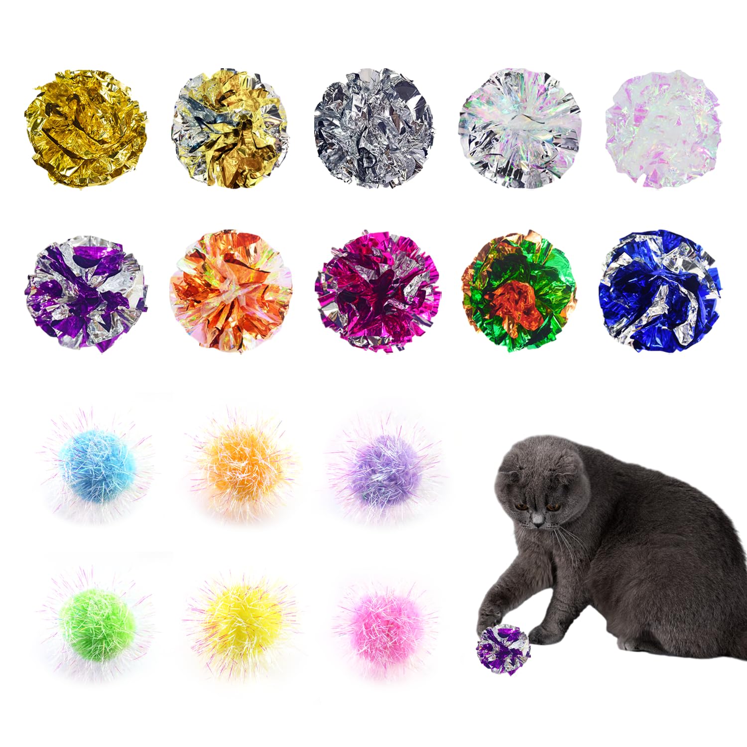MAXQUU 16 Piece Cat Toys - Noisy Paper Balls, Wrinkle Balls, Interactive Indoor Play (6cm)