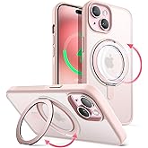JETech 360 Degree Rotatable Ring Case for iPhone 15 Plus 6.7-Inch Compatible with MagSafe, Slim Shockproof Phone Cover with Stand & Ring Holder (Pink)