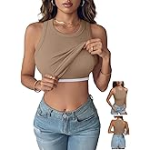 REORIA Women's Built in Bra Tank Tops Racerback Ribbed Sleeveless Fitted Summer Outfits 2026