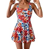 B2prity Women's One Piece Swimdress Swimsuit Tummy Control Swim Dress Modest Full Coverage Bathing Suit with Side Pocket
