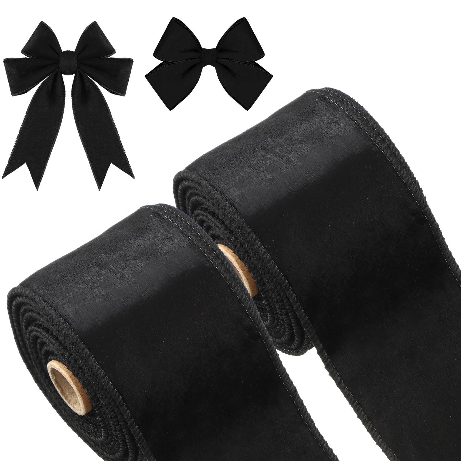 Photo 1 of 2 Rolls 2.5 Inch 10 Yards Christmas Velvet Ribbon Single Face Christmas Plain Velvet Ribbon for Gift Wrapping Crafts Xmas Wreath Tree Decor(Black)