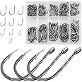 AvoDovA 100 PCS Fishing Hooks, 10 Sizes, Circle & Barbed, High Carbon Steel, 3# - 12#