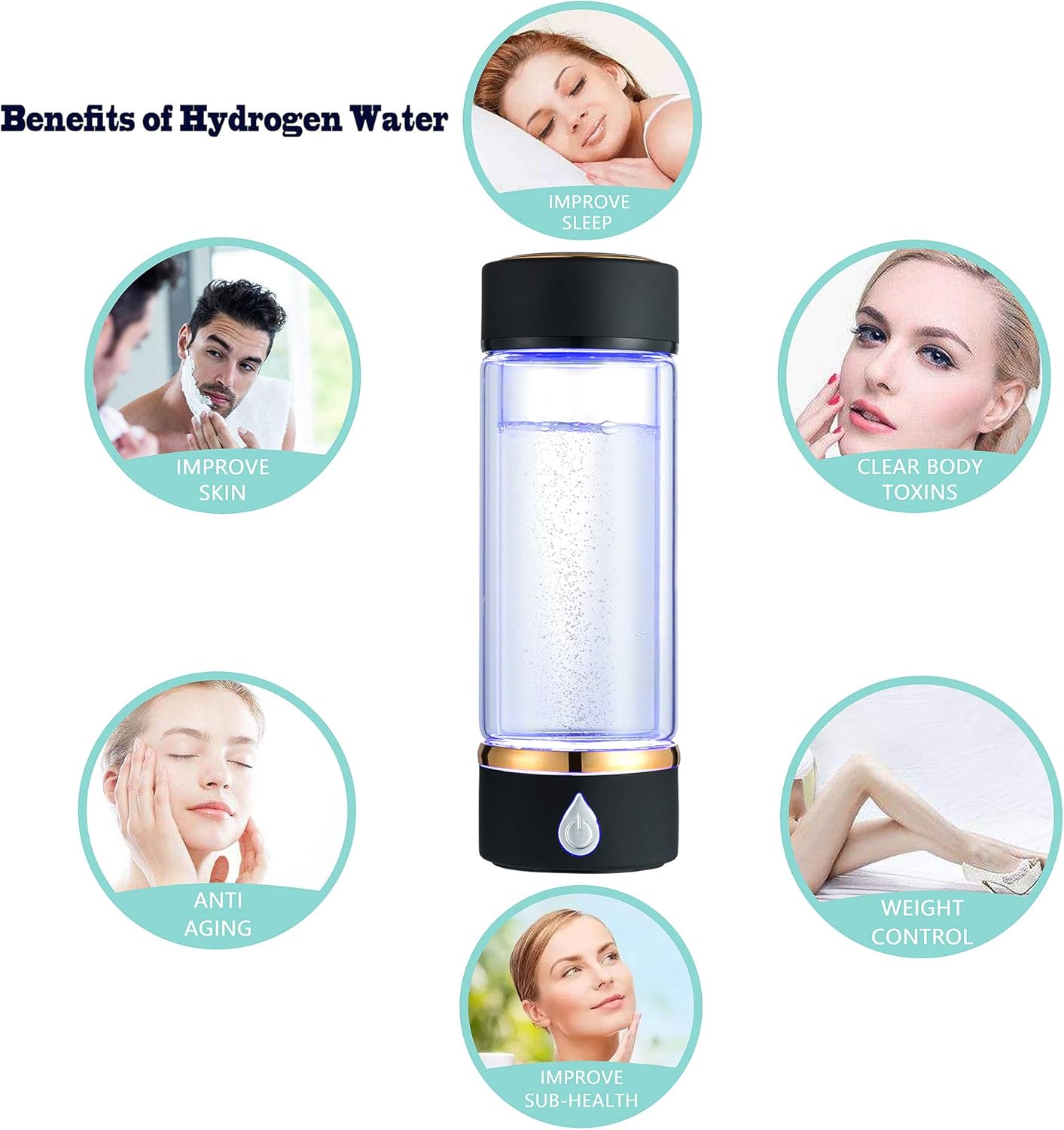 N.P Hydrogen Water Bottle Generator with PEM and SPE Technology,Up to 1500PPB,Portable Hydrogen Water Maker,Hydrogen Water Machine,New Technology Glass Water Ionizer (Black): Industrial & Scientific